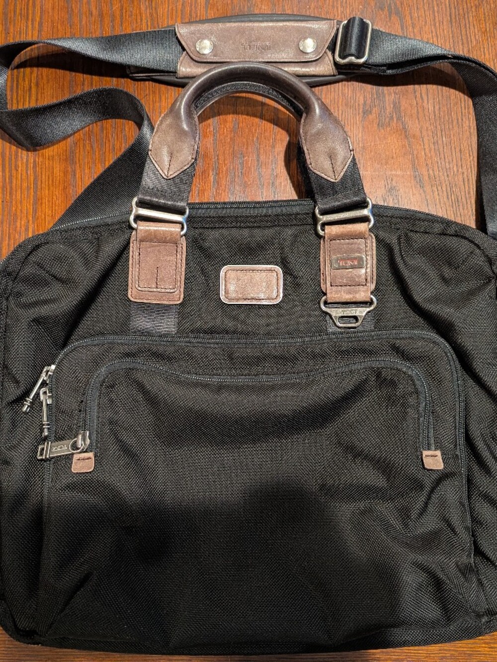 Tumi Black Nylon Messenger Bag with Leather Trim